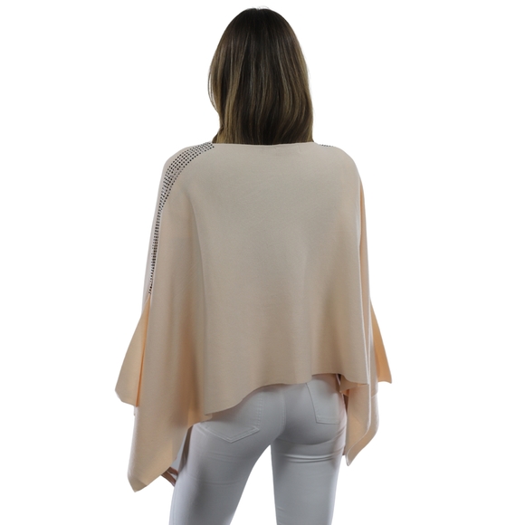La Fiorentina Knitted Poncho with Embellishments - Peach - Picture 3 of 4